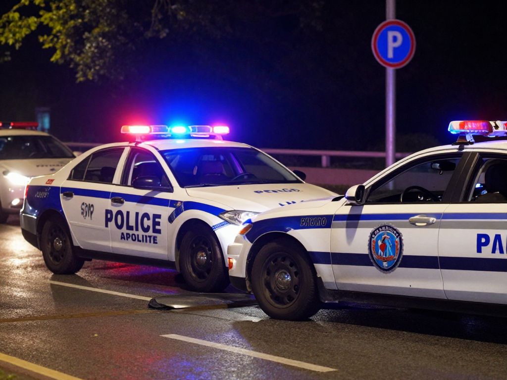 Police car at the scene of a DUI accident