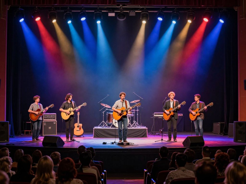 Concert performance at Aiken Theatre featuring bluegrass music.