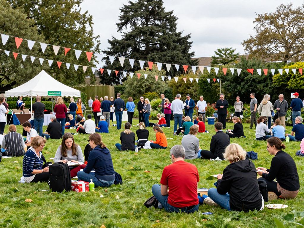 Community members celebrating at Historic Meadow Garden for America's 250th celebration.