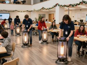 Volunteers providing space heaters at Augusta community center