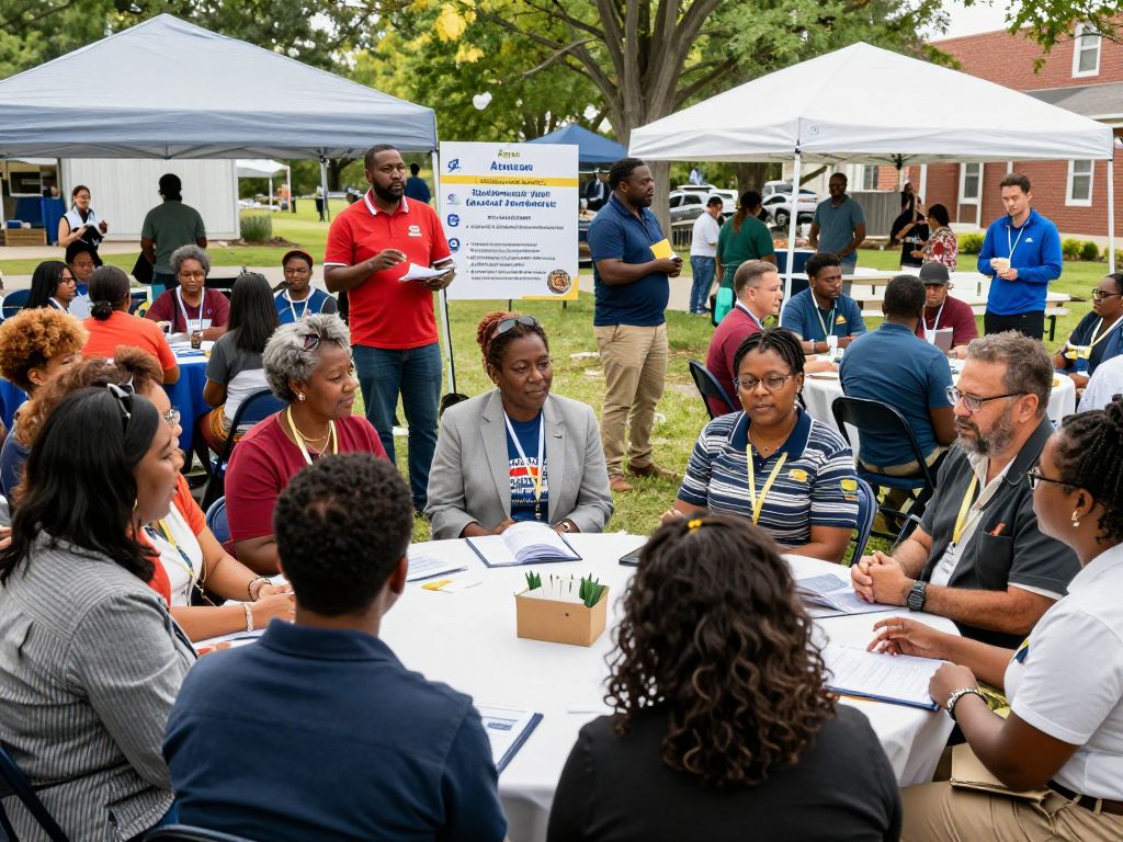Local community members discussing job market initiatives in Augusta.