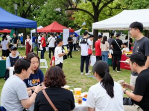 Community members participating in local events in a park