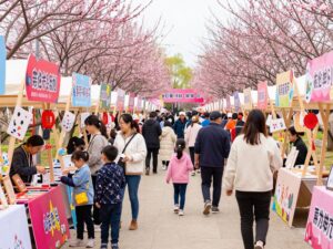 Family and vendors enjoying the Johnston Peach Blossom Festival