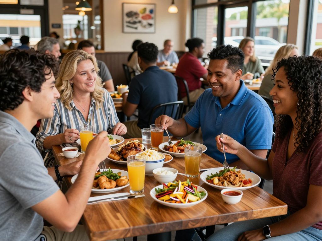 Outdoor view of Little Howie's restaurant in Aiken, SC with diners enjoying Southern dishes.
