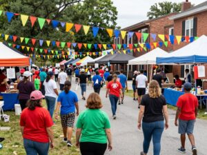 Community event in Maryland with vibrant decorations and engaged participants
