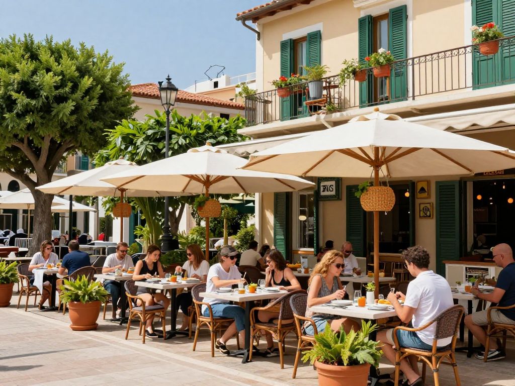 Outdoor dining area of the new Mediterranean restaurant in Aiken Towne Park