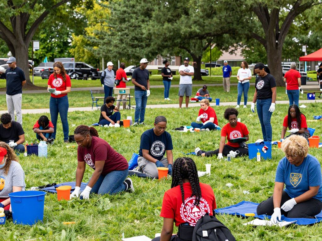 Community gathering for Martin Luther King Jr Day with diverse participants.