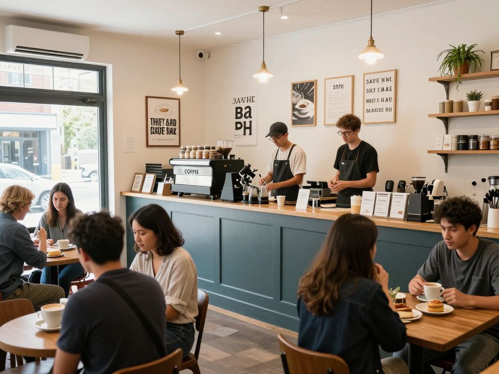 Interior view of a coffee shop in North Augusta with customers enjoying their drinks.