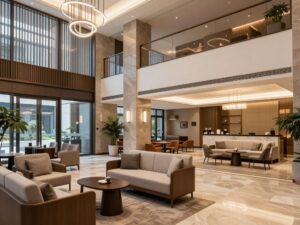 Modern hotel lobby of Oliver Hospitality's new property