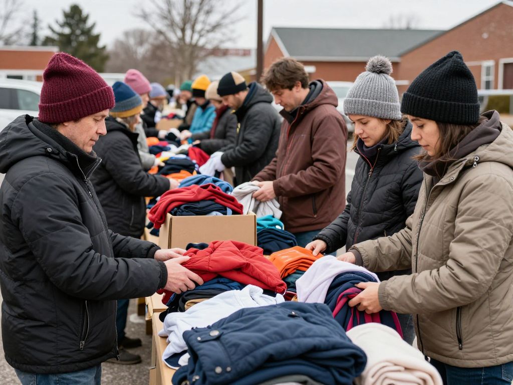 People donating winter clothing at a community drive in Richmond County