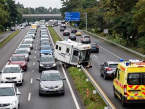 Traffic congestion on I-20 due to a mobile home incident.