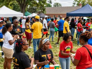 Community members celebrating Black History Month with joy and unity