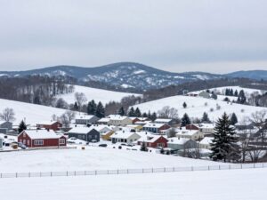 Snowy landscape in Aiken SC during winter season.