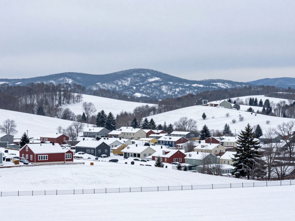 Snowy landscape in Aiken SC during winter season.