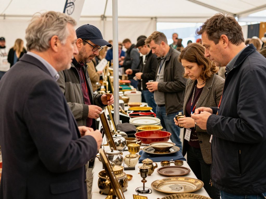 Scene from the Aiken Antique Show Preview featuring antique dealers and shoppers
