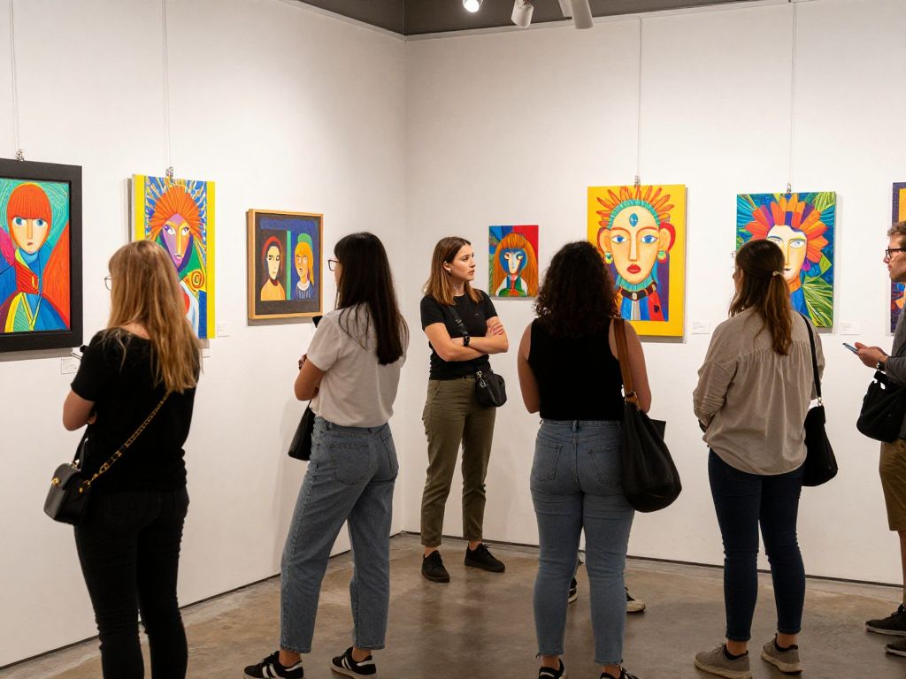 A vibrant reception at the Aiken Center for the Arts showcasing new art exhibits.