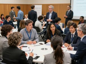 Attendees at the Aiken Economic Symposium networking and discussing economic topics.