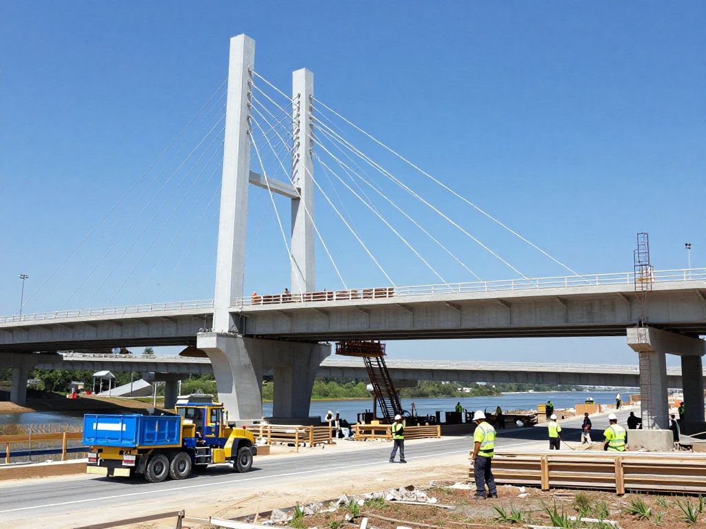 Construction site of the I-20 overpass in Aiken County with workers and machinery