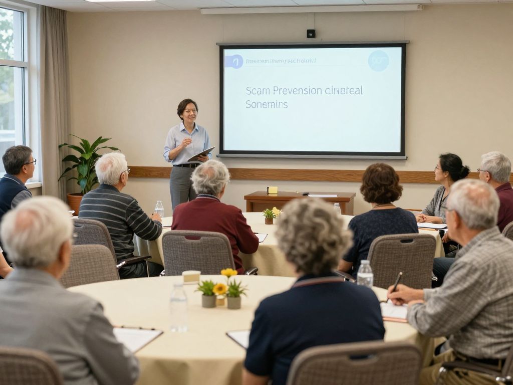 Seniors attending a scam prevention seminar