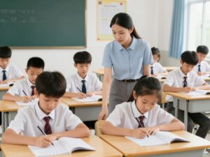 Students participating in a spelling bee event in Aiken