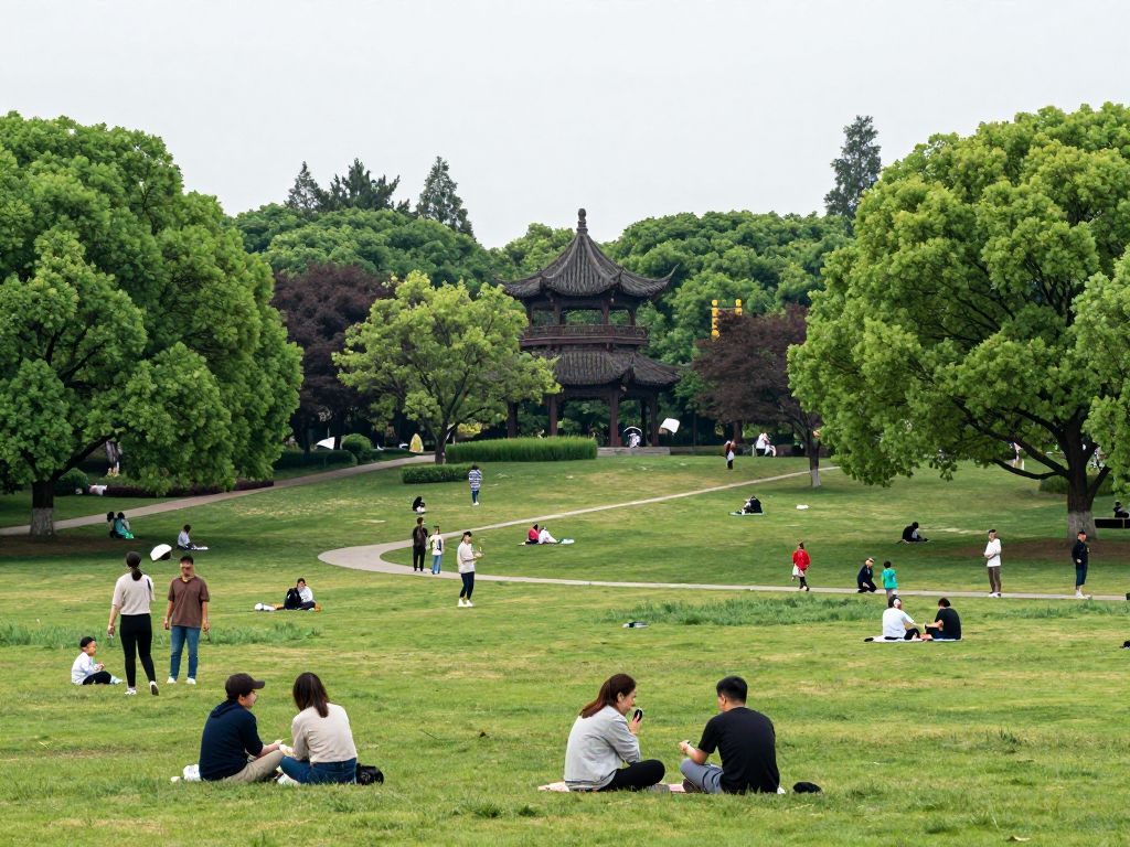 View of Boyd Pond Park with expanded greenery and visitors engaging in outdoor activities