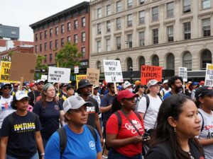 Participants protesting against the establishment of a new ICE office in Columbia