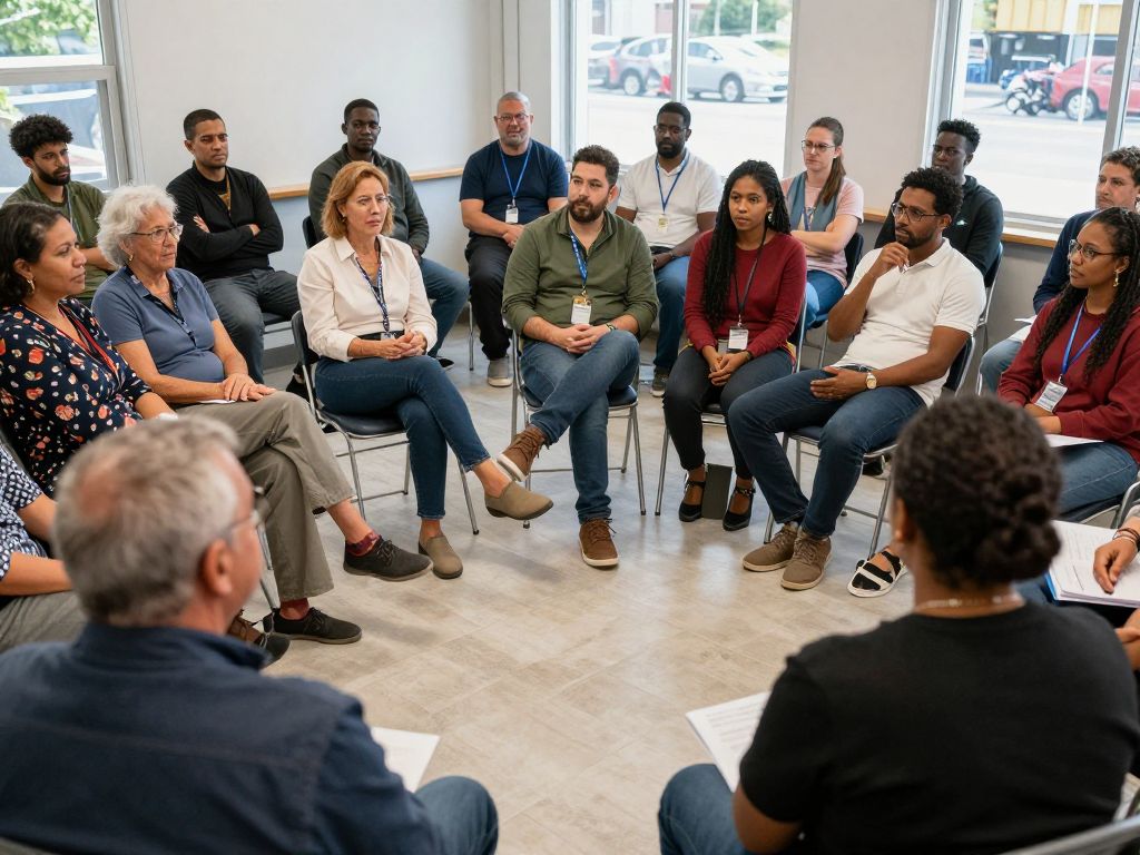 Residents discussing community development at a meeting in Aiken, South Carolina.