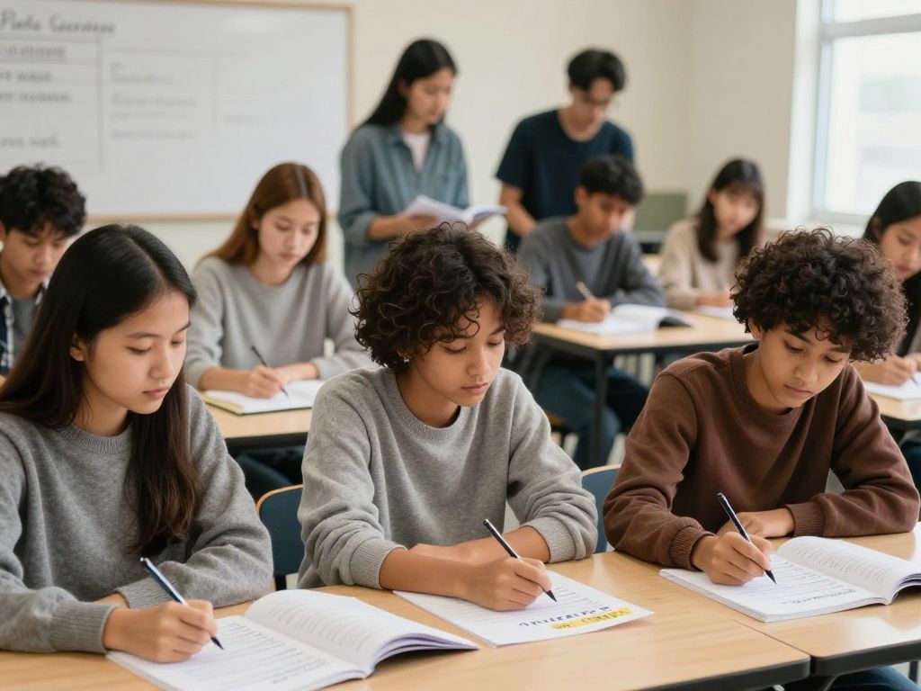 Adults learning English in a classroom with volunteer support