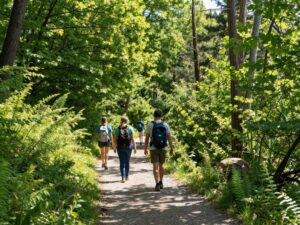 Group of hikers enjoying a beautiful day at Boyd Pond Park