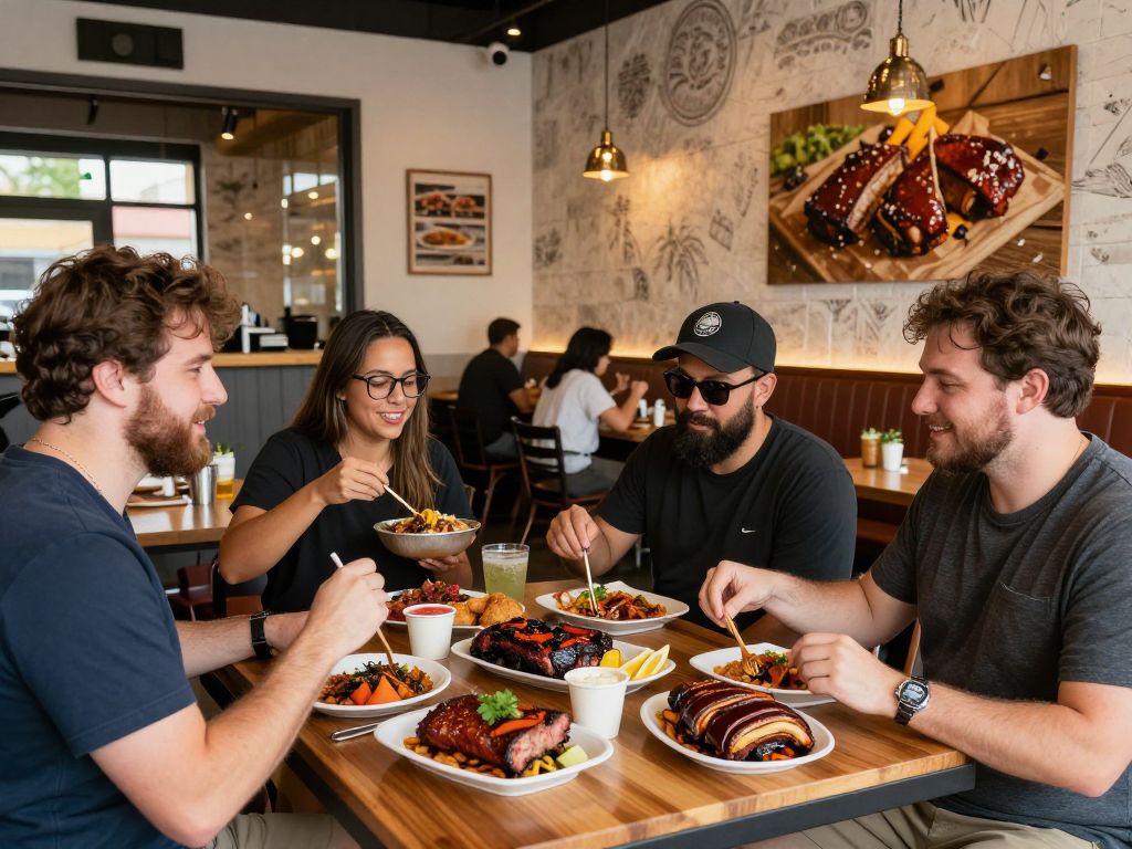 Patrons enjoying barbecue meals at Maurice's Piggie Park after reopening.