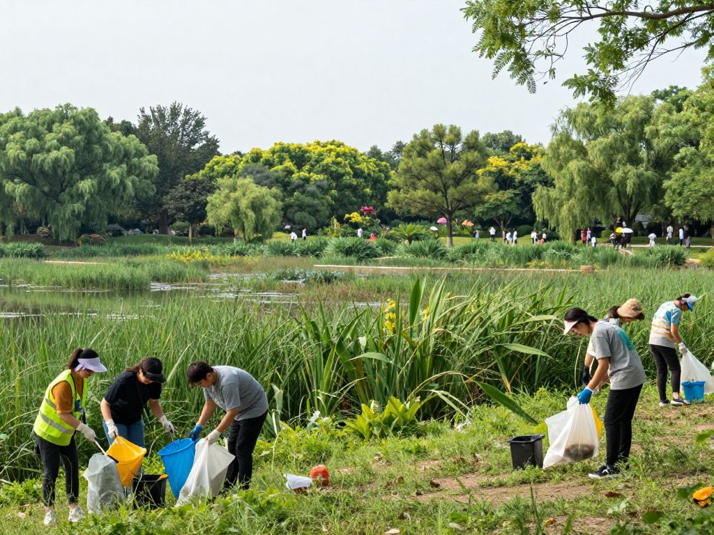 Volunteers participating in a cleanup at Brick Pond Park, North Augusta.
