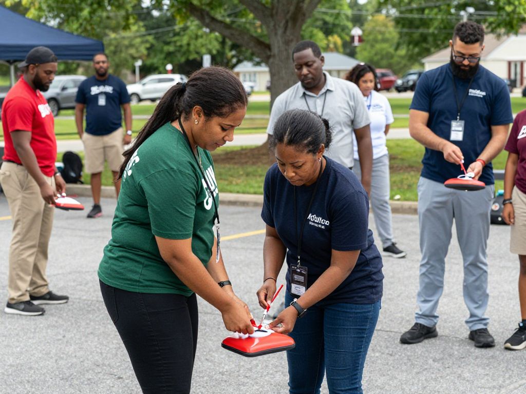 Volunteers in North Augusta training for AED usage and CPR.
