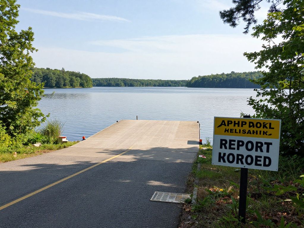 Closed Parksville Boat Ramp with repair signs