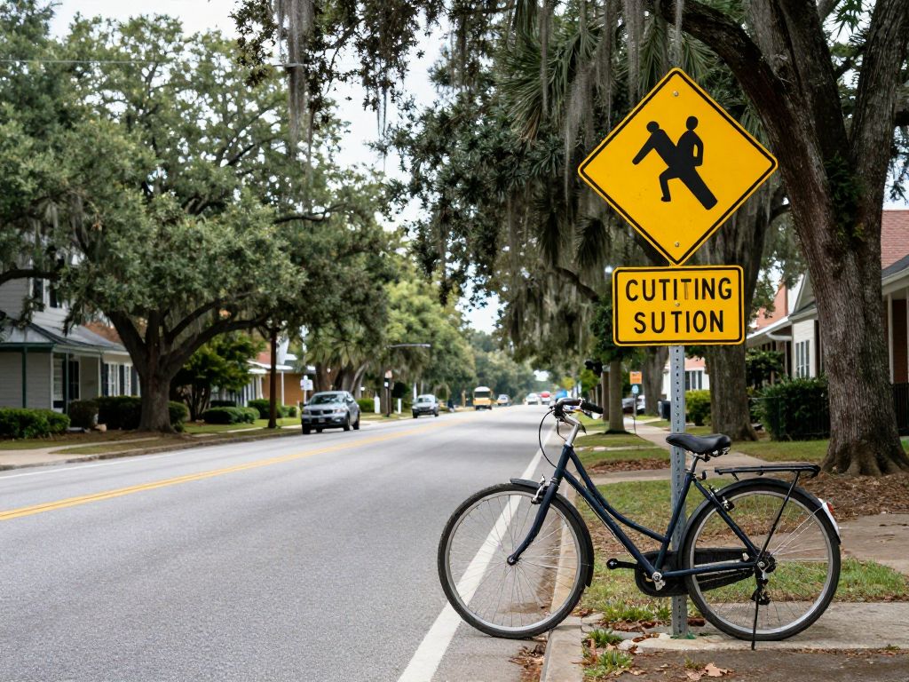 A street in Aiken, SC illustrating road safety with bicycle lanes.