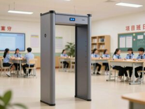 Weapons detectors installed in a school hallway