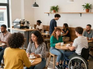 Inside view of Shiloh Trading Co. coffee shop promoting inclusivity.