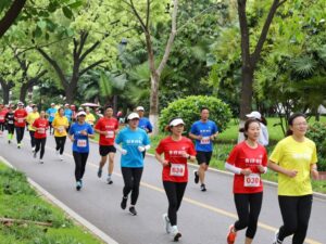 Community members participating in the USCA Homecoming 5K