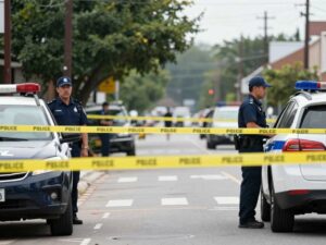 Police investigating a shooting incident at a crime scene in Wagener, South Carolina.