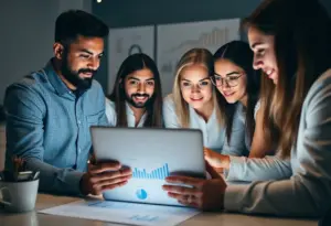 Digital marketing team analyzing data for behavioral insights