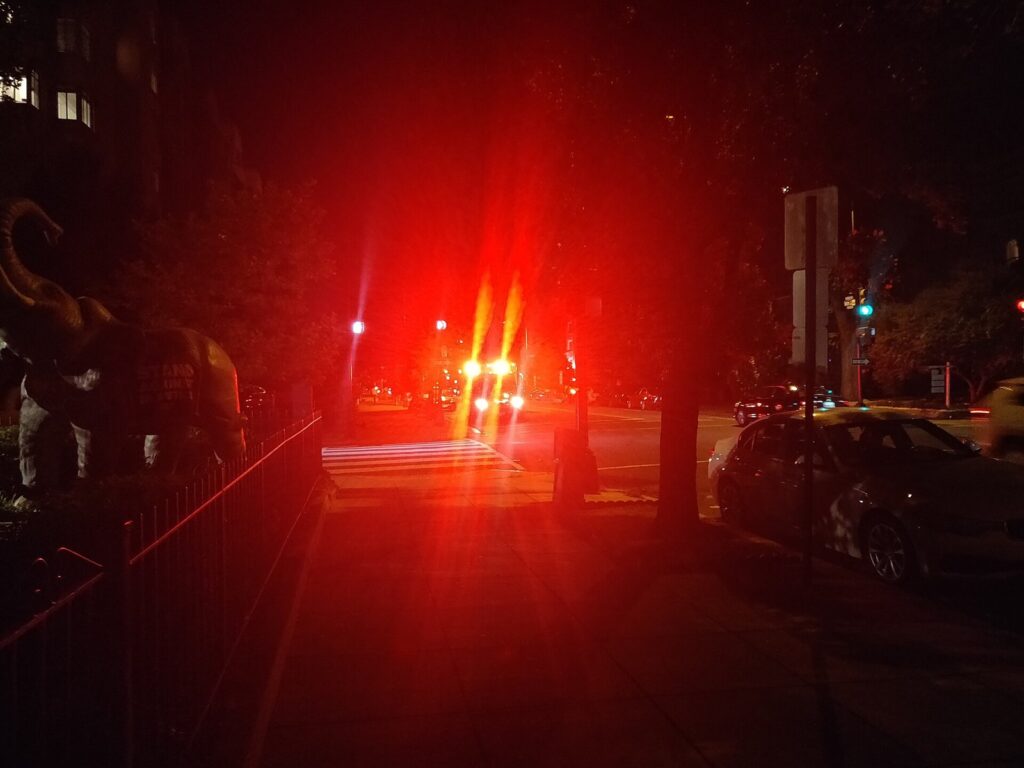 Ambulance emergency lights at night