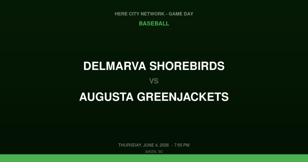 Delmarva Shorebirds vs. Augusta GreenJackets — Baseball Game Day — Aiken, SC — Jun 4, 2026